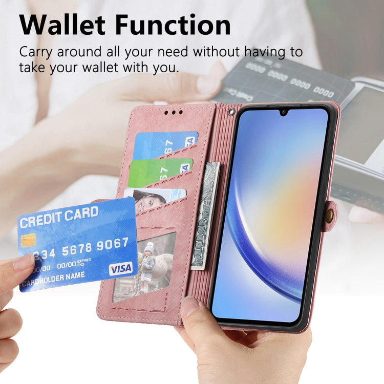 Étui de téléphone en cuir avec boucle latérale et portefeuille à fermeture éclair géométrique, pour Samsung Galaxy A30