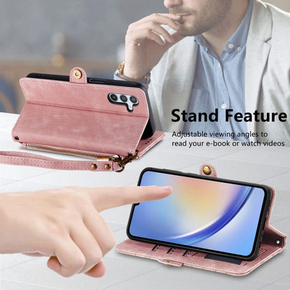Étui de téléphone en cuir avec boucle latérale et portefeuille à fermeture éclair géométrique, pour Samsung Galaxy A30