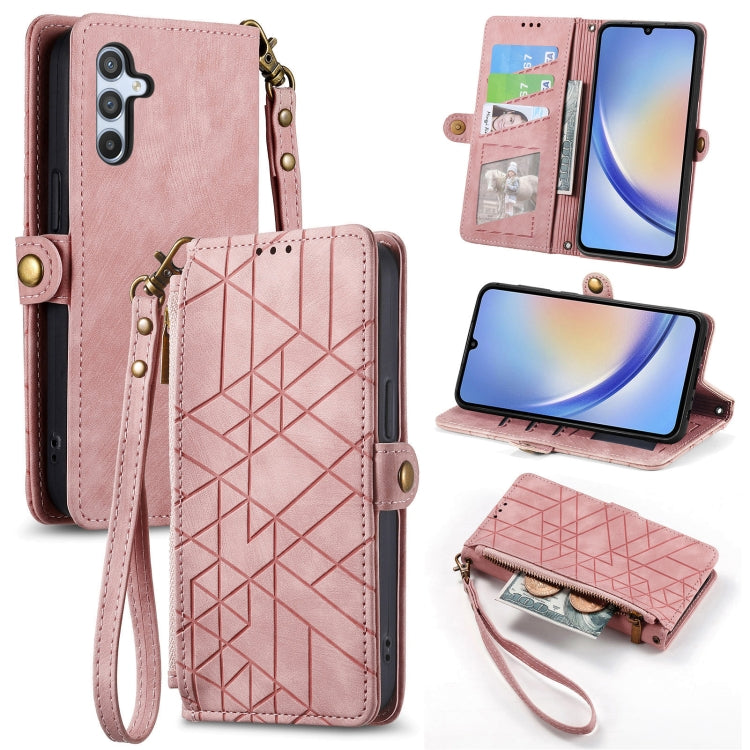 Geometric Zipper Wallet Side Buckle Leather Phone Case, For Samsung Galaxy S22 5G, For Samsung Galaxy A13 5G, For Samsung Galaxy A41, For Samsung Galaxy A22 4G, For Samsung Galaxy A22 5G, For Samsung Galaxy S21 FE 5G, For Samsung Galaxy A32 4G���������...