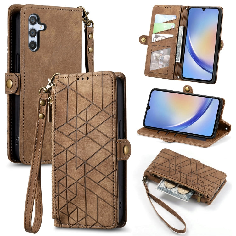 Geometric Zipper Wallet Side Buckle Leather Phone Case, For Samsung Galaxy S25 Edge 5G, For Samsung Galaxy A36 5G, For Samsung Galaxy S25 5G, For Samsung Galaxy S25+ 5G, For Samsung Galaxy S25 Ultra 5G, For Samsung Galaxy C55, For Samsung Galaxy M55���...