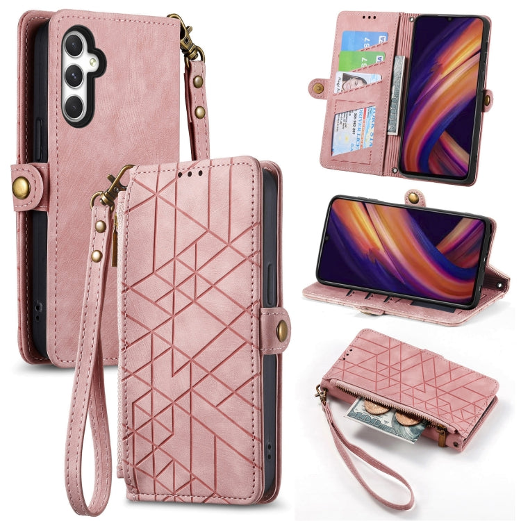 Geometric Zipper Wallet Side Buckle Leather Phone Case, For Samsung Galaxy S25 Edge 5G, For Samsung Galaxy A36 5G, For Samsung Galaxy S25 5G, For Samsung Galaxy S25+ 5G, For Samsung Galaxy S25 Ultra 5G, For Samsung Galaxy C55, For Samsung Galaxy M55���...