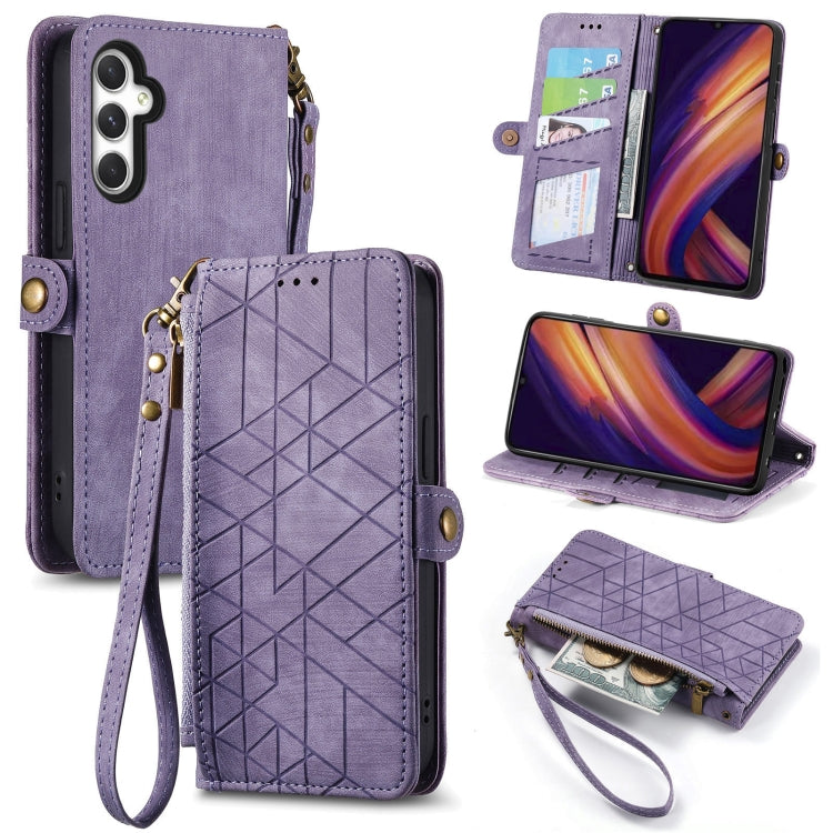 Geometric Zipper Wallet Side Buckle Leather Phone Case, For Samsung Galaxy S25 Edge 5G, For Samsung Galaxy A36 5G, For Samsung Galaxy S25 5G, For Samsung Galaxy S25+ 5G, For Samsung Galaxy S25 Ultra 5G, For Samsung Galaxy C55, For Samsung Galaxy M55���...