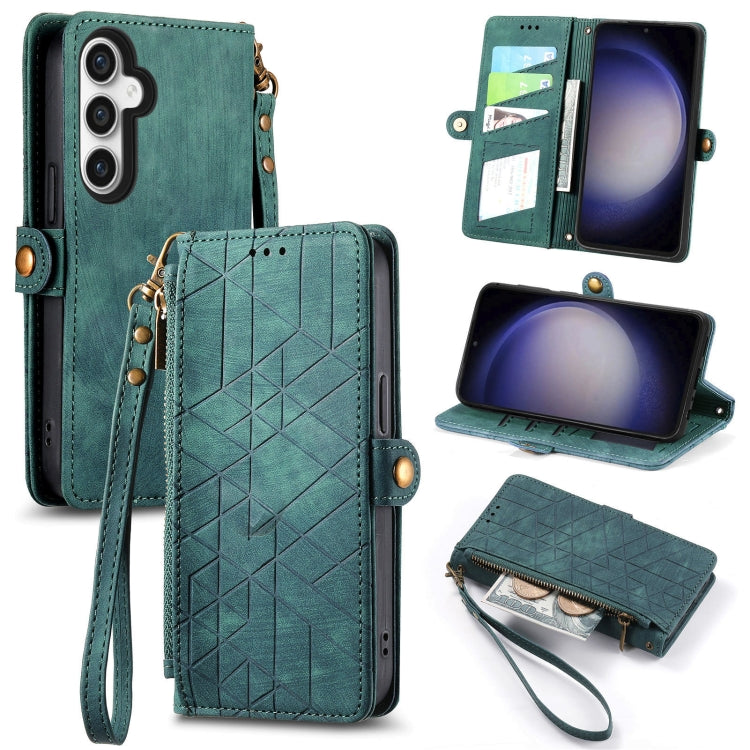 Geometric Zipper Wallet Side Buckle Leather Phone Case, For Samsung Galaxy S25 Edge 5G, For Samsung Galaxy A36 5G, For Samsung Galaxy S25 5G, For Samsung Galaxy S25+ 5G, For Samsung Galaxy S25 Ultra 5G, For Samsung Galaxy C55, For Samsung Galaxy M55���...