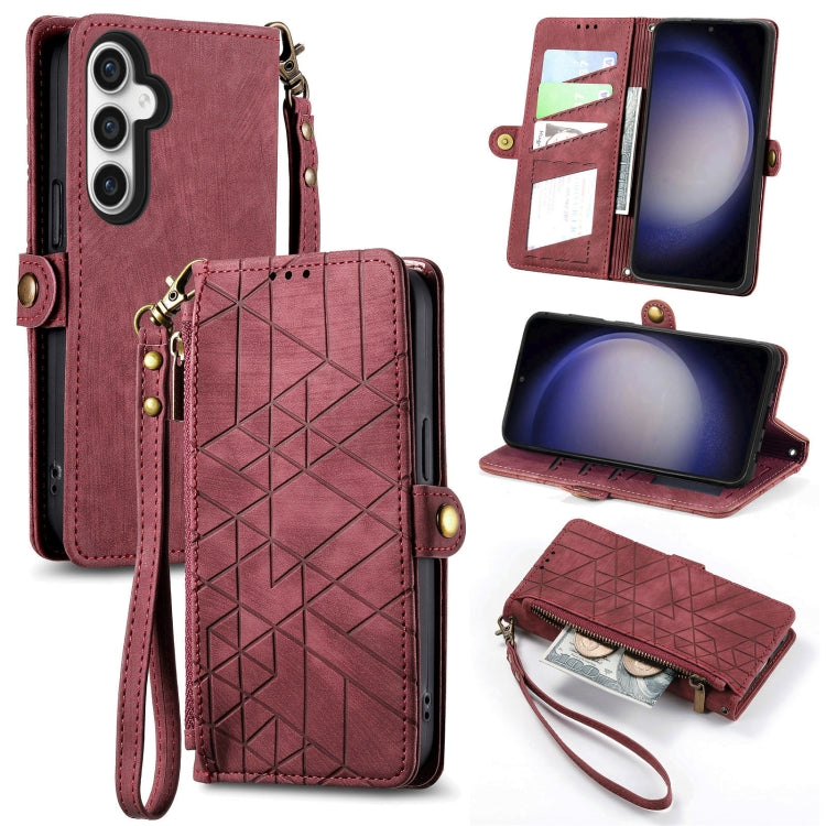 Geometric Zipper Wallet Side Buckle Leather Phone Case, For Samsung Galaxy S25 Edge 5G, For Samsung Galaxy A36 5G, For Samsung Galaxy S25 5G, For Samsung Galaxy S25+ 5G, For Samsung Galaxy S25 Ultra 5G, For Samsung Galaxy C55, For Samsung Galaxy M55���...
