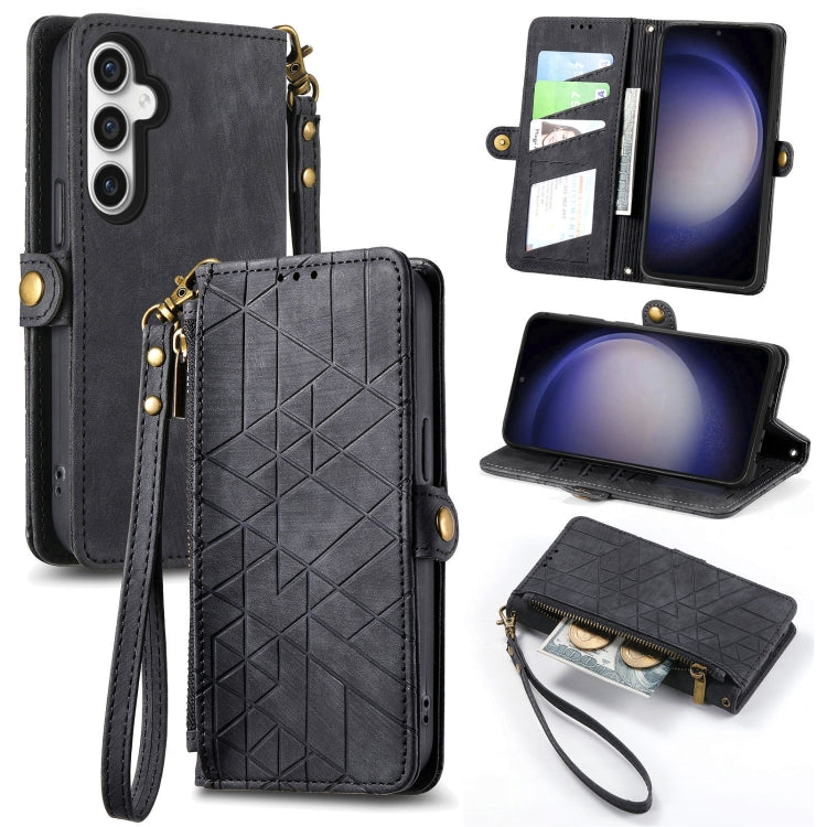 Geometric Zipper Wallet Side Buckle Leather Phone Case, For Samsung Galaxy S25 Edge 5G, For Samsung Galaxy A36 5G, For Samsung Galaxy S25 5G, For Samsung Galaxy S25+ 5G, For Samsung Galaxy S25 Ultra 5G, For Samsung Galaxy C55, For Samsung Galaxy M55���...