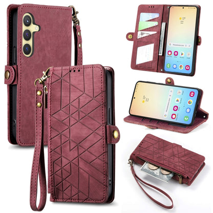 Geometric Zipper Wallet Side Buckle Leather Phone Case, For Samsung Galaxy S25 Edge 5G, For Samsung Galaxy A36 5G, For Samsung Galaxy S25 5G, For Samsung Galaxy S25+ 5G, For Samsung Galaxy S25 Ultra 5G, For Samsung Galaxy C55, For Samsung Galaxy M55���...