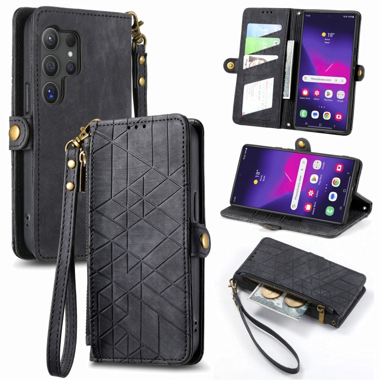 Geometric Zipper Wallet Side Buckle Leather Phone Case, For Samsung Galaxy S25 Edge 5G, For Samsung Galaxy A36 5G, For Samsung Galaxy S25 5G, For Samsung Galaxy S25+ 5G, For Samsung Galaxy S25 Ultra 5G, For Samsung Galaxy C55, For Samsung Galaxy M55���...