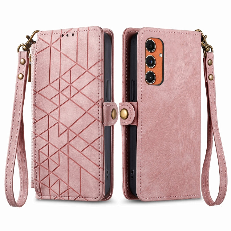 Geometric Zipper Wallet Side Buckle Leather Phone Case, For Samsung Galaxy S25 Edge 5G, For Samsung Galaxy A36 5G, For Samsung Galaxy S25 5G, For Samsung Galaxy S25+ 5G, For Samsung Galaxy S25 Ultra 5G, For Samsung Galaxy C55, For Samsung Galaxy M55���...