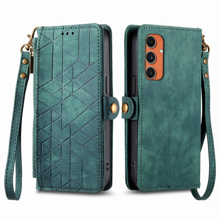 Geometric Zipper Wallet Side Buckle Leather Phone Case, For Samsung Galaxy S25 Edge 5G, For Samsung Galaxy A36 5G, For Samsung Galaxy S25 5G, For Samsung Galaxy S25+ 5G, For Samsung Galaxy S25 Ultra 5G, For Samsung Galaxy C55, For Samsung Galaxy M55���...