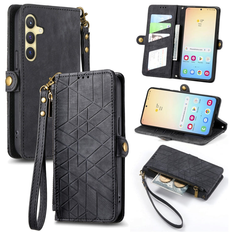 Geometric Zipper Wallet Side Buckle Leather Phone Case, For Samsung Galaxy S25 Edge 5G, For Samsung Galaxy A36 5G, For Samsung Galaxy S25 5G, For Samsung Galaxy S25+ 5G, For Samsung Galaxy S25 Ultra 5G, For Samsung Galaxy C55, For Samsung Galaxy M55���...