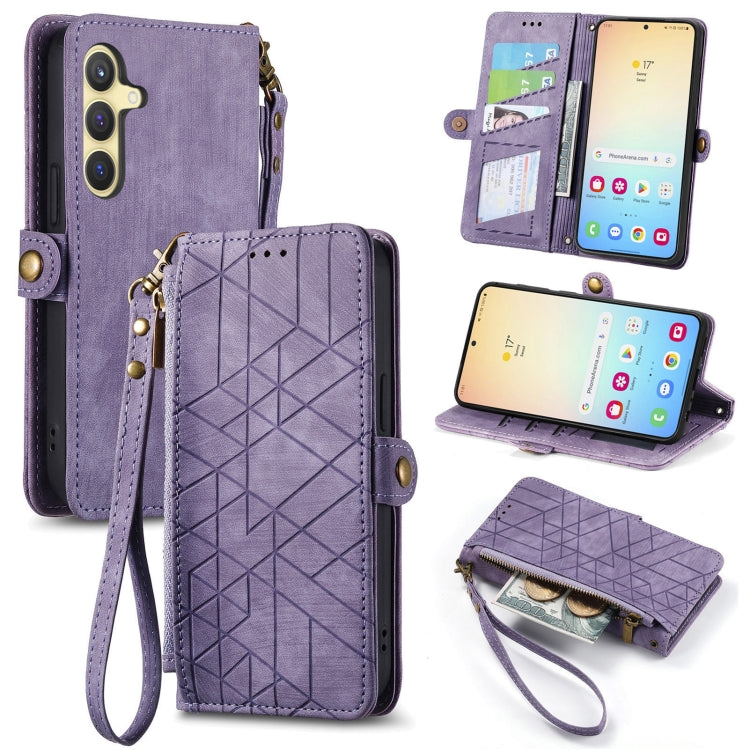 Geometric Zipper Wallet Side Buckle Leather Phone Case, For Samsung Galaxy S25 Edge 5G, For Samsung Galaxy A36 5G, For Samsung Galaxy S25 5G, For Samsung Galaxy S25+ 5G, For Samsung Galaxy S25 Ultra 5G, For Samsung Galaxy C55, For Samsung Galaxy M55���...