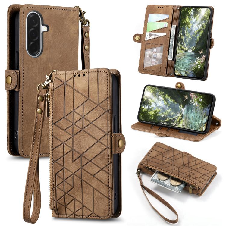 Geometric Zipper Wallet Side Buckle Leather Phone Case, For Samsung Galaxy S26 Edge 5G, For Samsung Galaxy A57 5G, For Samsung Galaxy A37 5G, For Samsung Galaxy S25 Edge 5G, For Samsung Galaxy A56 5G, For Samsung Galaxy A36 5G, For Samsung Galaxy S25 5...