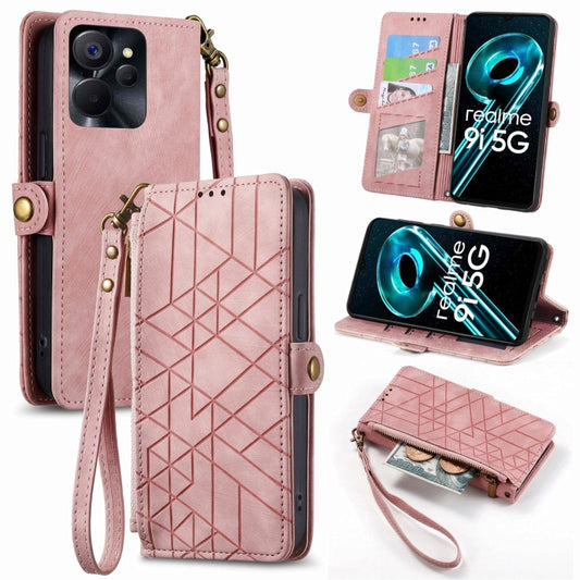 Geometric Zipper Wallet Side Buckle Leather Phone Case, For Realme 9i 5G, For Realme C30, For Realme C31, For Realme C35, For Realme 9 Pro, For Realme 9i, For Realme C21Y / C25Y, For Realme C15 / C12 / C25S, For Realme V11, For Realme V13 5G / 8 5G