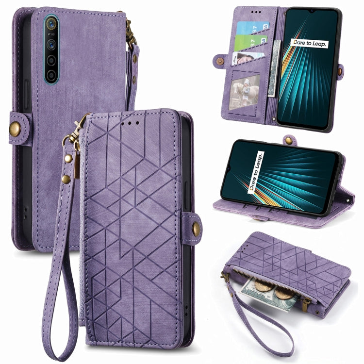 Geometric Zipper Wallet Side Buckle Leather Phone Case, For Realme 6 Pro, For Realme 5 / 5i / 6i, For Realme 8 / 8 Pro, For Realme 5 Pro / Q