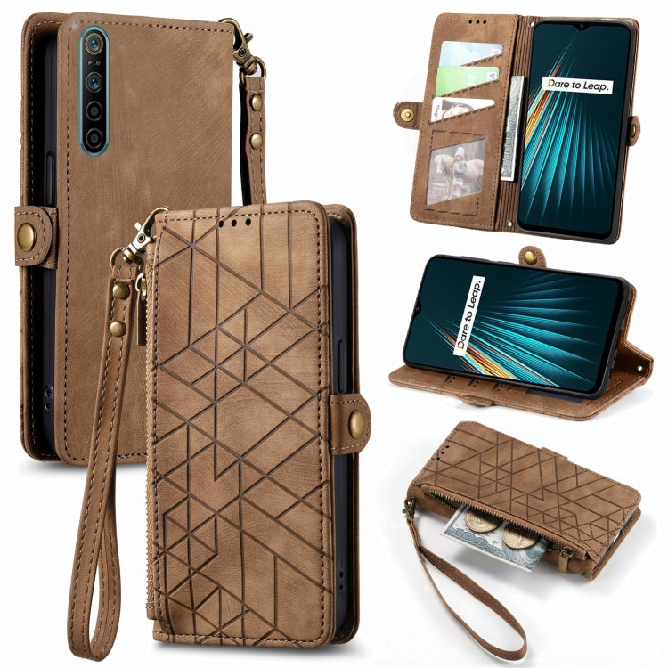Geometric Zipper Wallet Side Buckle Leather Phone Case, For Realme 6 Pro, For Realme 5 / 5i / 6i, For Realme 8 / 8 Pro, For Realme 5 Pro / Q