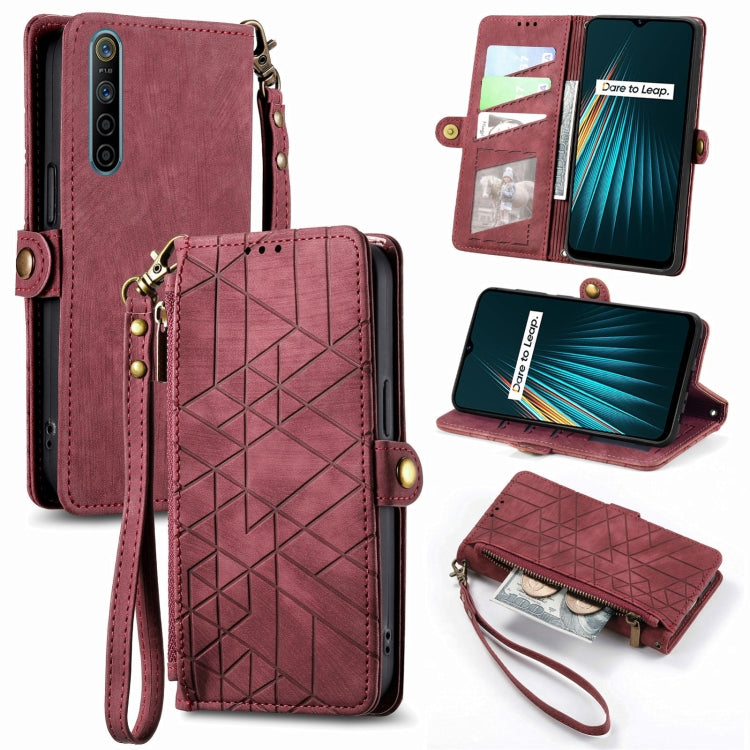 Geometric Zipper Wallet Side Buckle Leather Phone Case, For Realme 6 Pro, For Realme 5 / 5i / 6i, For Realme 8 / 8 Pro, For Realme 5 Pro / Q