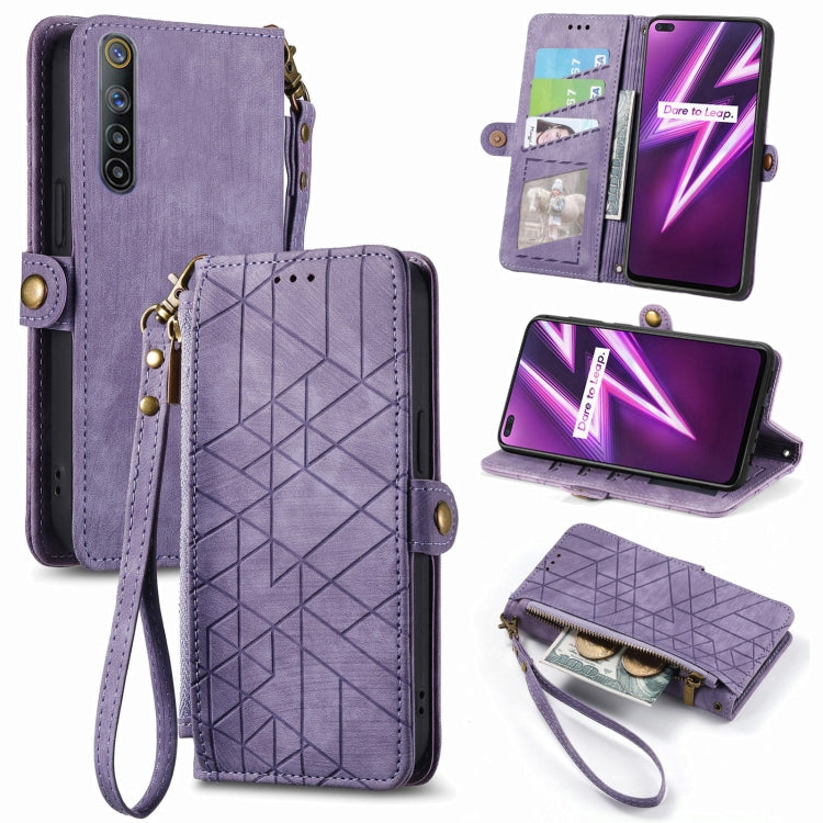Geometric Zipper Wallet Side Buckle Leather Phone Case, For Realme 6 Pro, For Realme 5 / 5i / 6i, For Realme 8 / 8 Pro, For Realme 5 Pro / Q
