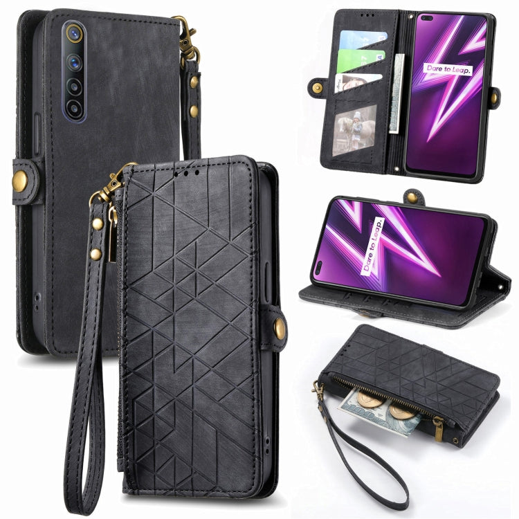 Geometric Zipper Wallet Side Buckle Leather Phone Case, For Realme 6 Pro, For Realme 5 / 5i / 6i, For Realme 8 / 8 Pro, For Realme 5 Pro / Q