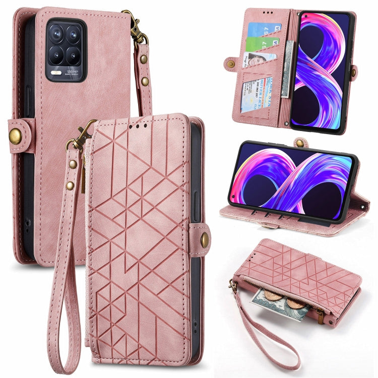 Geometric Zipper Wallet Side Buckle Leather Phone Case, For Realme 6 Pro, For Realme 5 / 5i / 6i, For Realme 8 / 8 Pro, For Realme 5 Pro / Q