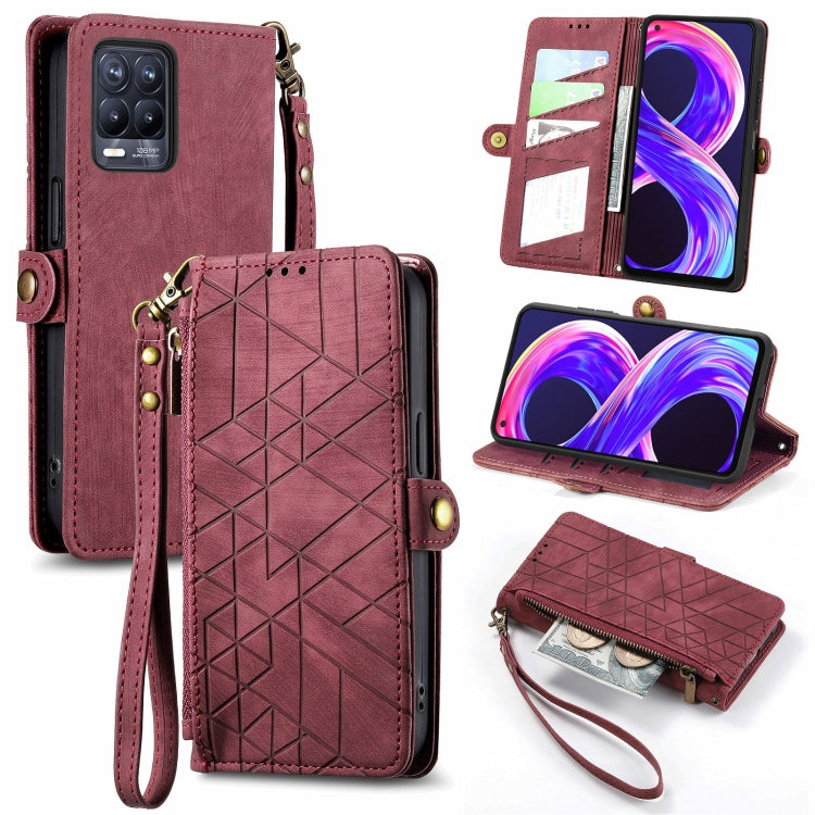 Geometric Zipper Wallet Side Buckle Leather Phone Case, For Realme 6 Pro, For Realme 5 / 5i / 6i, For Realme 8 / 8 Pro, For Realme 5 Pro / Q