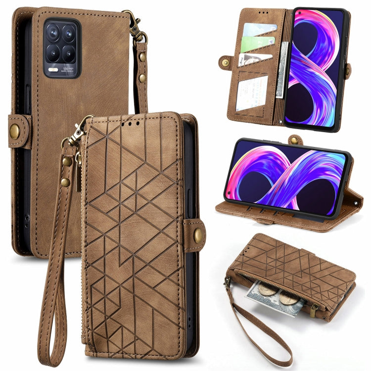 Geometric Zipper Wallet Side Buckle Leather Phone Case, For Realme 6 Pro, For Realme 5 / 5i / 6i, For Realme 8 / 8 Pro, For Realme 5 Pro / Q