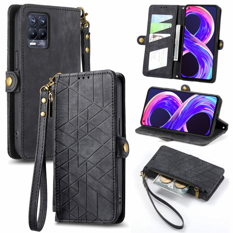 Geometric Zipper Wallet Side Buckle Leather Phone Case, For Realme 6 Pro, For Realme 5 / 5i / 6i, For Realme 8 / 8 Pro, For Realme 5 Pro / Q