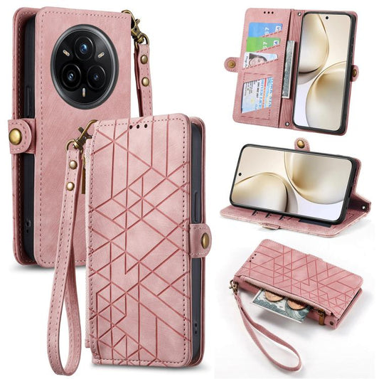 Geometric Zipper Wallet Side Buckle Leather Phone Case, For Realme 14 Pro+, For Realme Note 50, For Realme C53, For Realme 11 5G, For Realme 11 Pro, For Realme C65, For Realme V30, For Realme C55, For Realme GT 3 5G, For Realme GT NEO 5, For Realme 10 ...