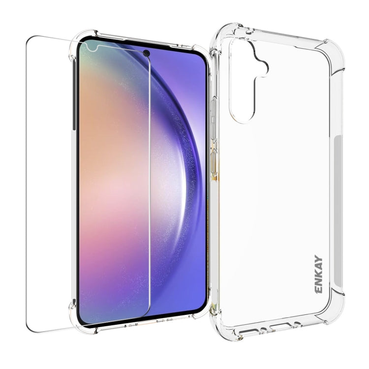 ENKAY Transparent TPU Shockproof Phone Case with Glass Film, For Smausng Galaxy M54, For Samsung Galaxy A25 5G, For Smausng Galaxy M14, For Samsung Galaxy S23 FE 5G, For Smausng Galaxy A24 5G, For Smausng Galaxy A34 5G, For Smausng Galaxy A54 5G