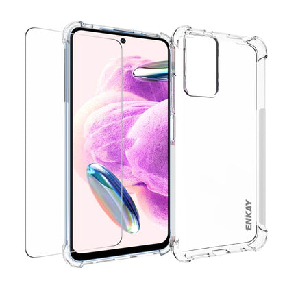ENKAY Transparent TPU Shockproof Phone Case with Glass Film, For Xiaomi Redmi Note 12s, For Redmi K60 Ultra, For Xiaomi Redmi 12C, For Xiaomi 13T
