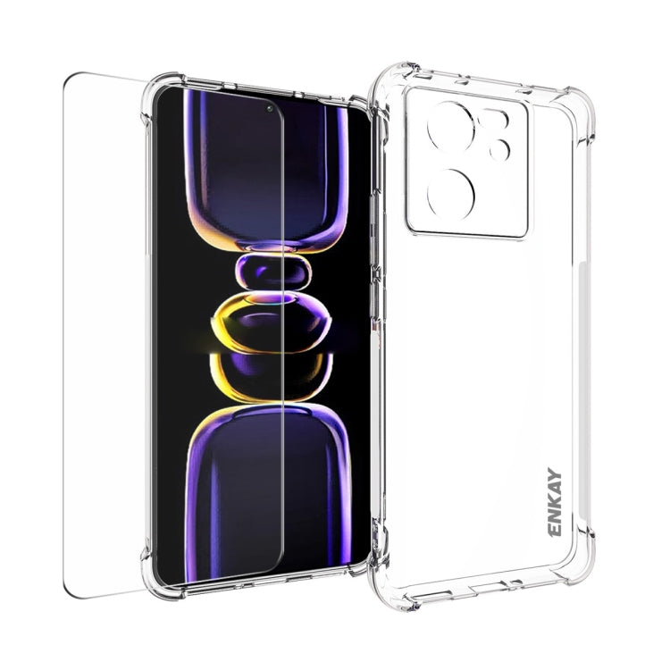 ENKAY Transparent TPU Shockproof Phone Case with Glass Film, For Xiaomi Redmi Note 12s, For Redmi K60 Ultra, For Xiaomi Redmi 12C, For Xiaomi 13T