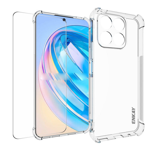 ENKAY Transparent TPU Shockproof Phone Case with Glass Film, For Honor X8A 4G Global, For Honor X7A 4G Global