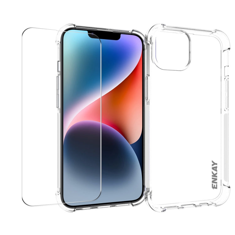 ENKAY Transparent TPU Shockproof Phone Case with Glass Film, For iPhone 15 Pro Max, For iPhone 14 Plus, For iPhone 15 Pro, For iPhone 14, For iPhone 15 Plus, For iPhone 14 Pro, For iPhone 15, For iPhone 14 Pro Max