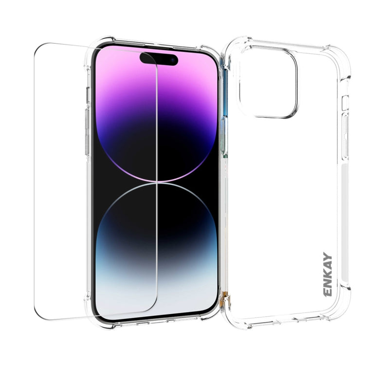 ENKAY Transparent TPU Shockproof Phone Case with Glass Film, For iPhone 15 Pro Max, For iPhone 14 Plus, For iPhone 15 Pro, For iPhone 14, For iPhone 15 Plus, For iPhone 14 Pro, For iPhone 15, For iPhone 14 Pro Max