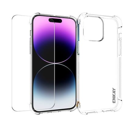 ENKAY Transparent TPU Shockproof Phone Case with Glass Film, For iPhone 15 Pro Max, For iPhone 14 Plus, For iPhone 15 Pro, For iPhone 14, For iPhone 15 Plus, For iPhone 14 Pro, For iPhone 15, For iPhone 14 Pro Max