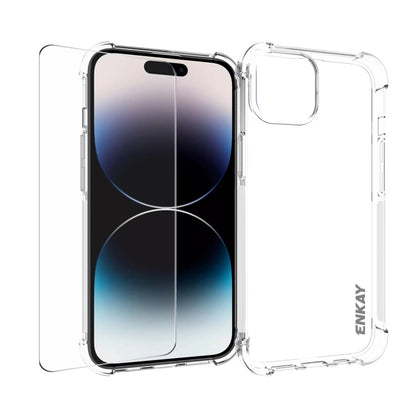 ENKAY Transparent TPU Shockproof Phone Case with Glass Film, For iPhone 15 Pro Max, For iPhone 14 Plus, For iPhone 15 Pro, For iPhone 14, For iPhone 15 Plus, For iPhone 14 Pro, For iPhone 15, For iPhone 14 Pro Max