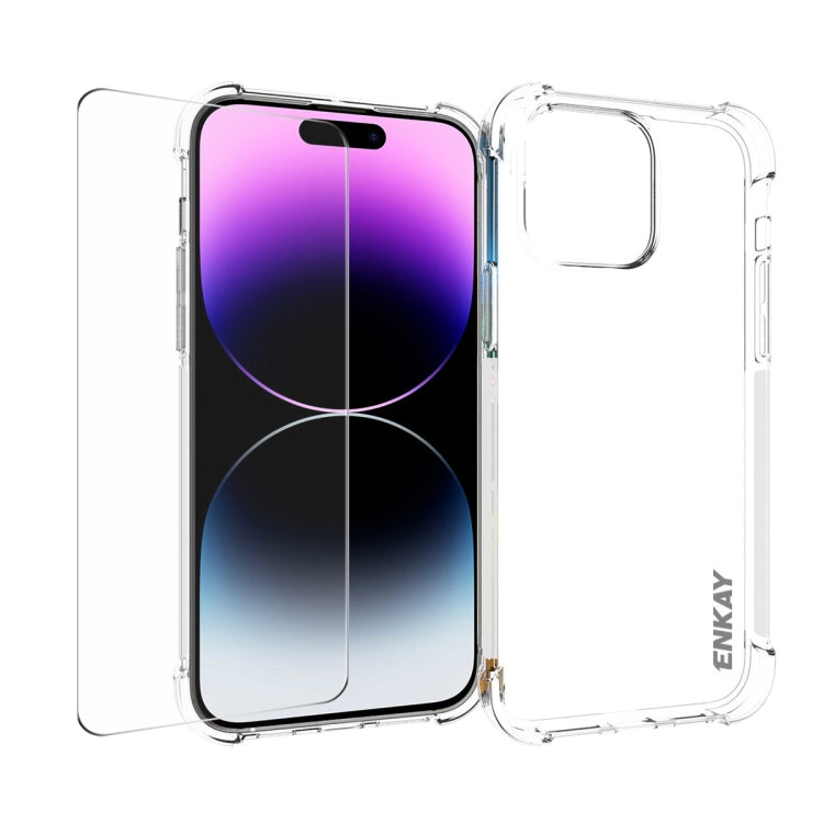 ENKAY Transparent TPU Shockproof Phone Case with Glass Film, For iPhone 15 Pro Max, For iPhone 14 Plus, For iPhone 15 Pro, For iPhone 14, For iPhone 15 Plus, For iPhone 14 Pro, For iPhone 15, For iPhone 14 Pro Max