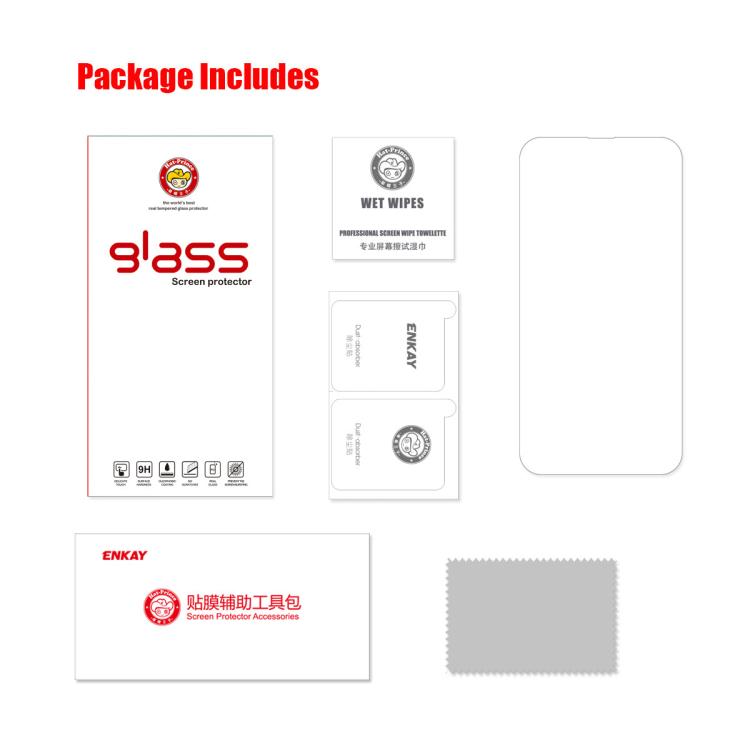ENKAY Hat-Prince 0.26mm 9H 2.5D High Aluminum-silicon Tempered Glass Film, For iPhone 17e / 16e, For iPhone 16 Pro Max, For iPhone 16 Pro, For iPhone 16 Plus, For iPhone 16, For iPhone 15 Pro Max, For iPhone 15 Pro, For iPhone 15 Plus, For iPhone 15