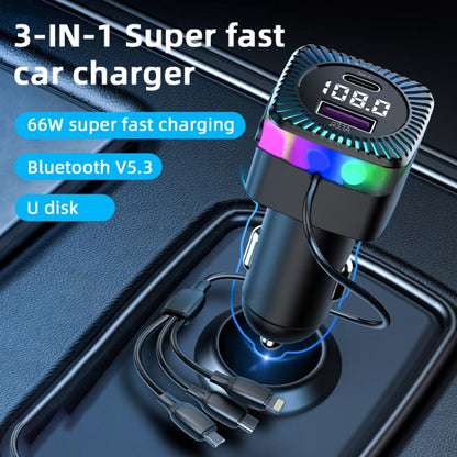 CS5 Transmetteur FM Bluetooth 5.3 MP3 3 en 1 pour voiture, chargeur avec câble, CS5