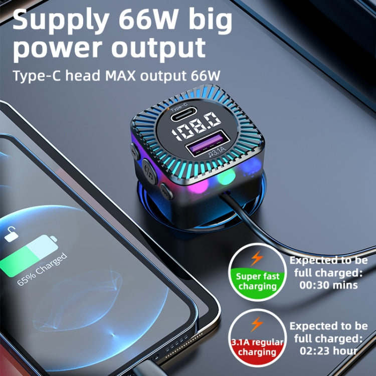 CS5 Transmetteur FM Bluetooth 5.3 MP3 3 en 1 pour voiture, chargeur avec câble, CS5