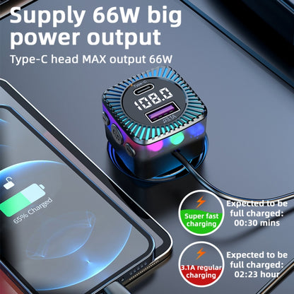 CS5 Transmetteur FM Bluetooth 5.3 MP3 3 en 1 pour voiture, chargeur avec câble, CS5
