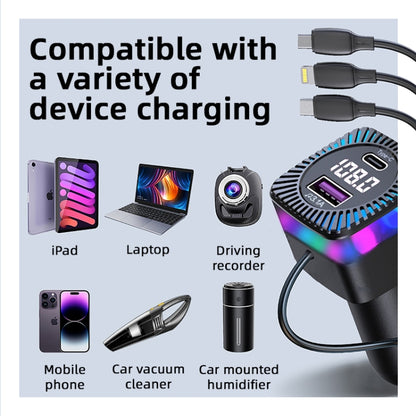 CS5 Transmetteur FM Bluetooth 5.3 MP3 3 en 1 pour voiture, chargeur avec câble, CS5
