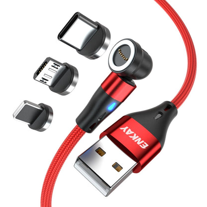 ENKAY 3 in 1 3A USB to Type-C / 8 Pin / Micro USB Magnetic 540 Degrees Rotating Fast Charging Cable, 1m, 2m