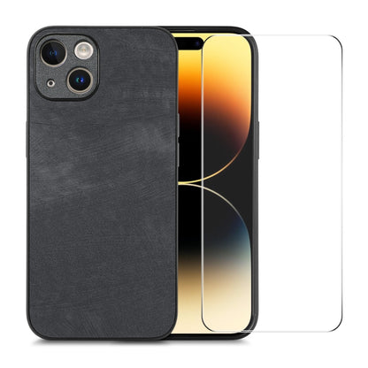 ENKAY Retro Leather Skin PC Phone Case with High Aluminum-silicon Glass Film, For iPhone 15 Pro Max, For iPhone 15 Pro, For iPhone 15 Plus, For iPhone 15, For iPhone 14 Plus, For iPhone 14, For iPhone 14 Pro, For iPhone 14 Pro Max