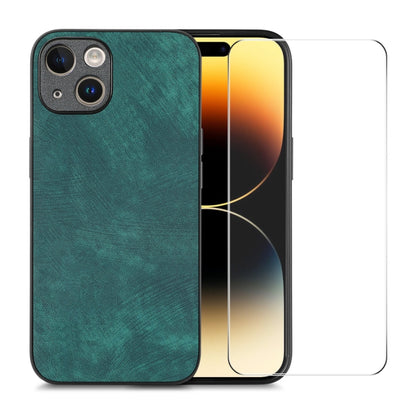 ENKAY Retro Leather Skin PC Phone Case with High Aluminum-silicon Glass Film, For iPhone 15 Pro Max, For iPhone 15 Pro, For iPhone 15 Plus, For iPhone 15, For iPhone 14 Plus, For iPhone 14, For iPhone 14 Pro, For iPhone 14 Pro Max