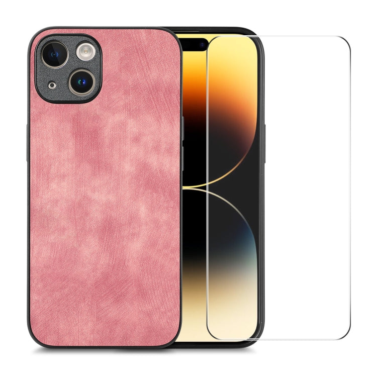 ENKAY Retro Leather Skin PC Phone Case with High Aluminum-silicon Glass Film, For iPhone 15 Pro Max, For iPhone 15 Pro, For iPhone 15 Plus, For iPhone 15, For iPhone 14 Plus, For iPhone 14, For iPhone 14 Pro, For iPhone 14 Pro Max