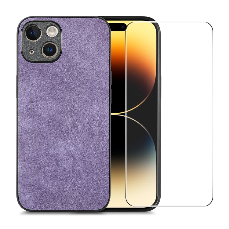 ENKAY Retro Leather Skin PC Phone Case with High Aluminum-silicon Glass Film, For iPhone 15 Pro Max, For iPhone 15 Pro, For iPhone 15 Plus, For iPhone 15, For iPhone 14 Plus, For iPhone 14, For iPhone 14 Pro, For iPhone 14 Pro Max