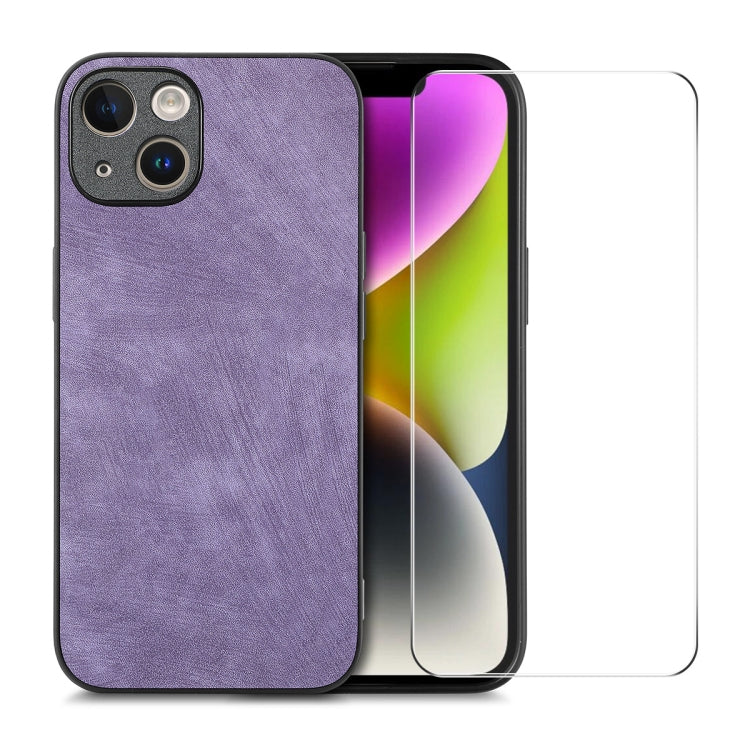 ENKAY Retro Leather Skin PC Phone Case with High Aluminum-silicon Glass Film, For iPhone 15 Pro Max, For iPhone 15 Pro, For iPhone 15 Plus, For iPhone 15, For iPhone 14 Plus, For iPhone 14, For iPhone 14 Pro, For iPhone 14 Pro Max