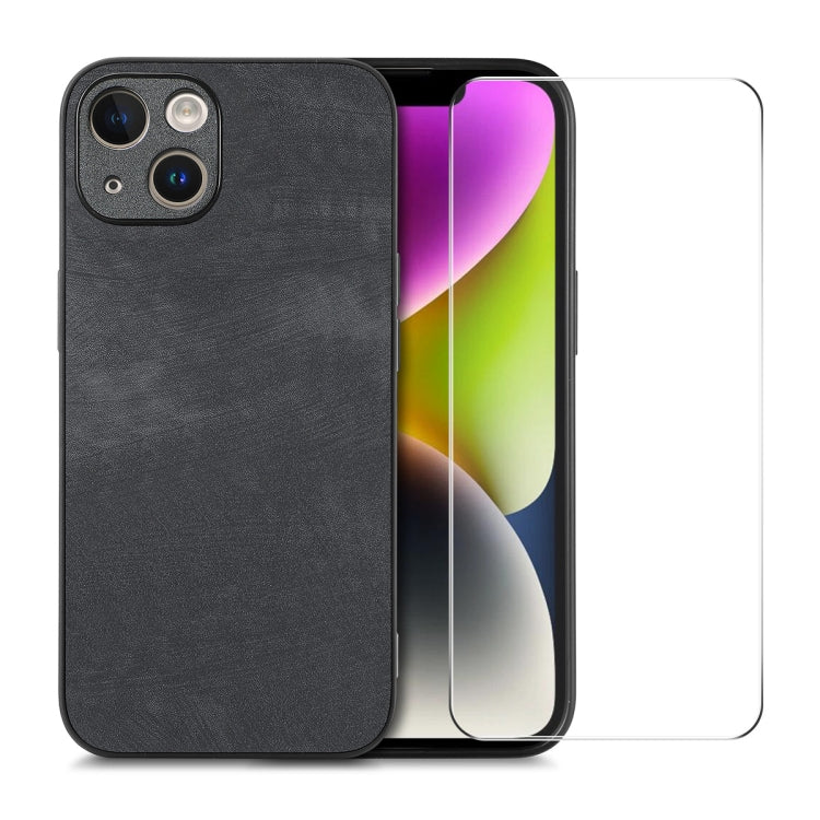 ENKAY Retro Leather Skin PC Phone Case with High Aluminum-silicon Glass Film, For iPhone 15 Pro Max, For iPhone 15 Pro, For iPhone 15 Plus, For iPhone 15, For iPhone 14 Plus, For iPhone 14, For iPhone 14 Pro, For iPhone 14 Pro Max