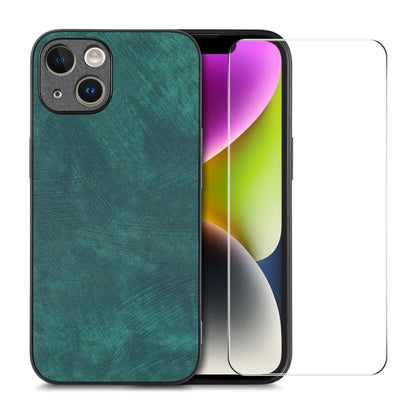 ENKAY Retro Leather Skin PC Phone Case with High Aluminum-silicon Glass Film, For iPhone 15 Pro Max, For iPhone 15 Pro, For iPhone 15 Plus, For iPhone 15, For iPhone 14 Plus, For iPhone 14, For iPhone 14 Pro, For iPhone 14 Pro Max