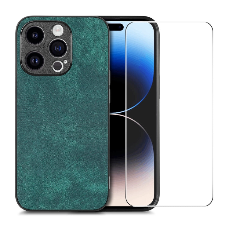 ENKAY Retro Leather Skin PC Phone Case with High Aluminum-silicon Glass Film, For iPhone 15 Pro Max, For iPhone 15 Pro, For iPhone 15 Plus, For iPhone 15, For iPhone 14 Plus, For iPhone 14, For iPhone 14 Pro, For iPhone 14 Pro Max